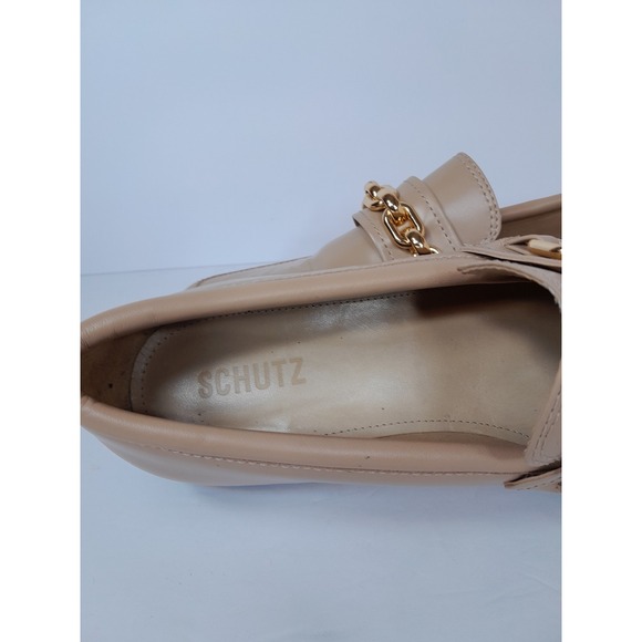 Schutz Dannie Tan Leather Flat Chain Link Loafer Womens Sz 10 B - Picture 11 of 16